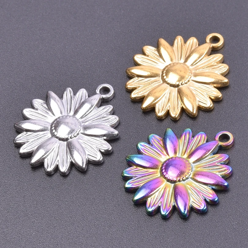 5pcs/Lot Plant Sun Flower Bulk Charms For Jewelry Making Supplies Handmade Earrings Charm Stainless Steel Pendant Accessories