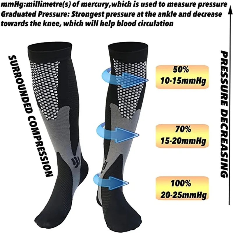 2 Pairs Running Men Compression Socks Fit Varicose Veins Football Soccer Stockings 30 Mmhg Atheletic Men Women Sports Socks