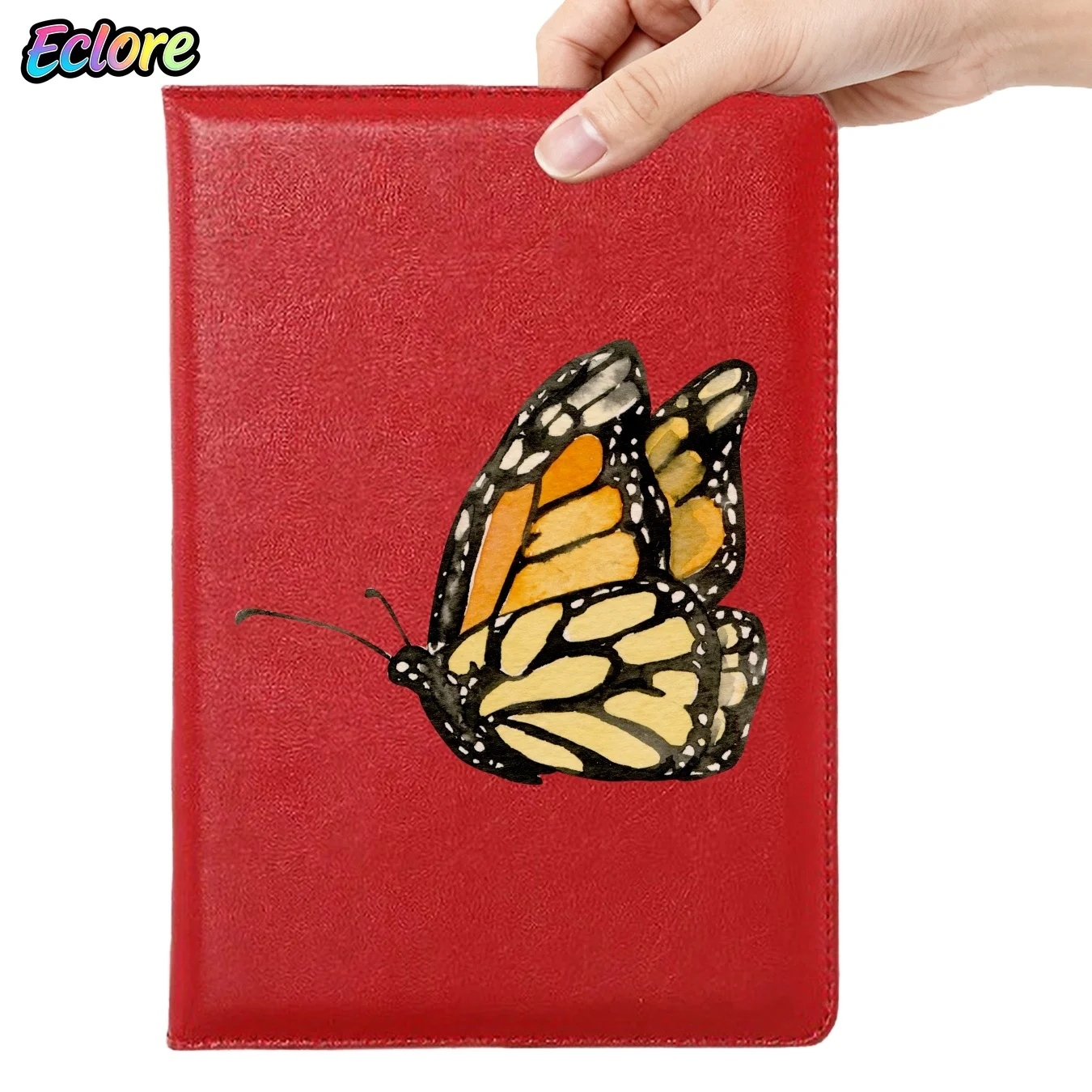 Personalized PU Leather Notebook with Watercolor Monarch Pattern Soft Cover Bookmark for Office Study Gift Diary Meeting School