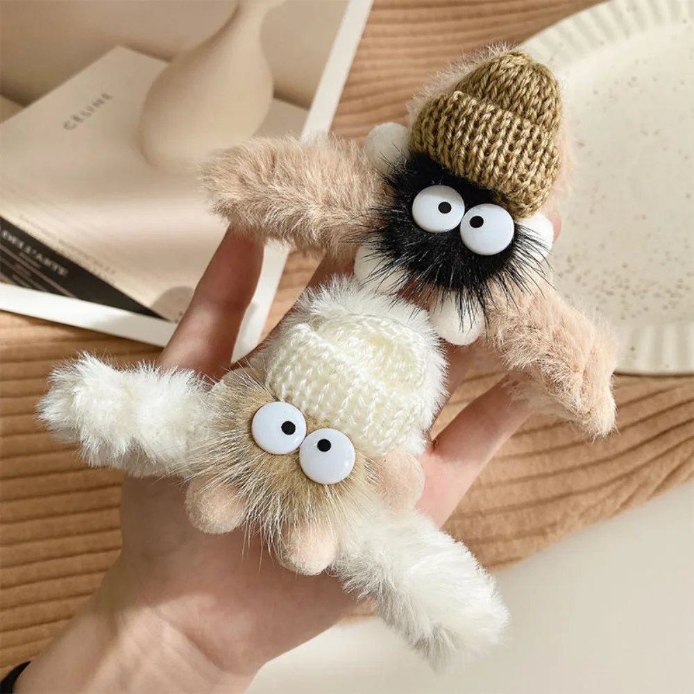 1개 귀여운 뜨개질 만화 캐릭터 디자인 플러시 헤어 클립 편안한 Y2K 분위기 귀여운 헤어스타일 액세서리