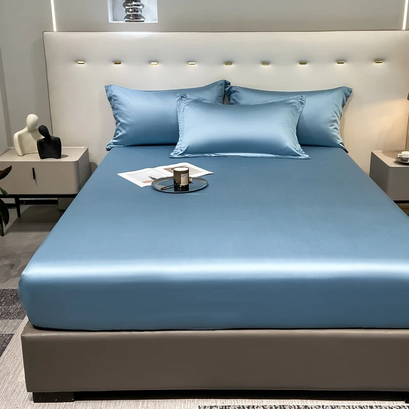 1 個テンセルフィットシーツ無地ツインフルクイーンアイスシルクマットレスカバーナチュラルゴムバンド付きベッドシーツ (枕カバーなし)