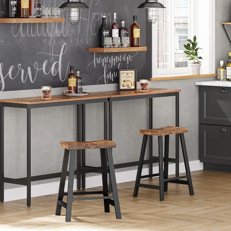 

Bar Stools Set of 2, Counter Height Stools, Bar Chairs with Footrest, 29.1 Inches Tall Kitchen Breakfast Stools, Industrial