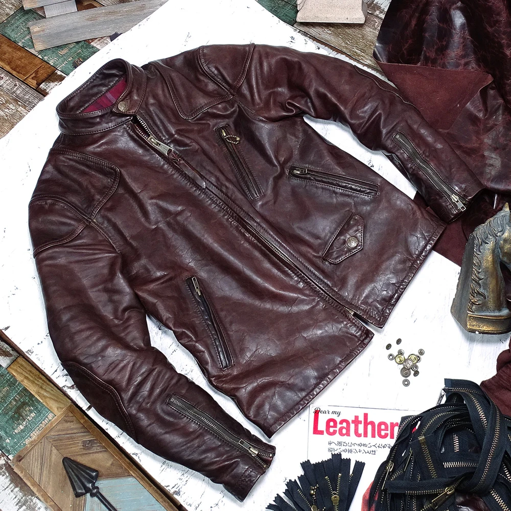 Italian Fashion Vintage Horsehide Mans Coat Short Casual Winter Genuine Leather Motorcycle Mens Jacket Plus 5XL Overcoat Brand