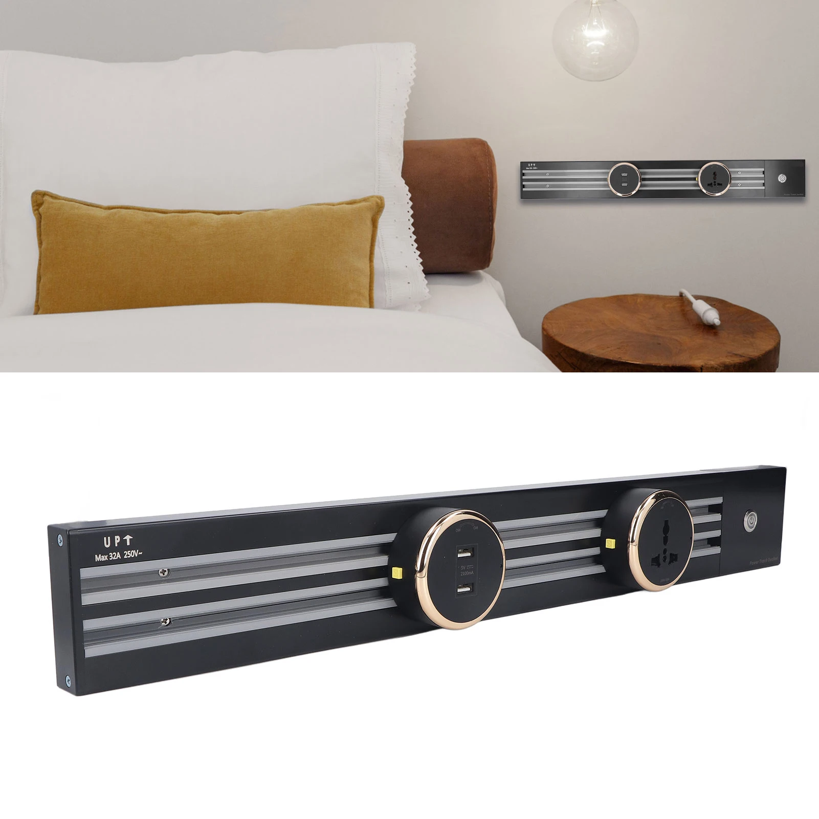 

Removable Track Socket Track Socket Adapter Wall Mounted Removable Track Socket Double Slot 60cm Track and 3 Adapters 8000W 32A