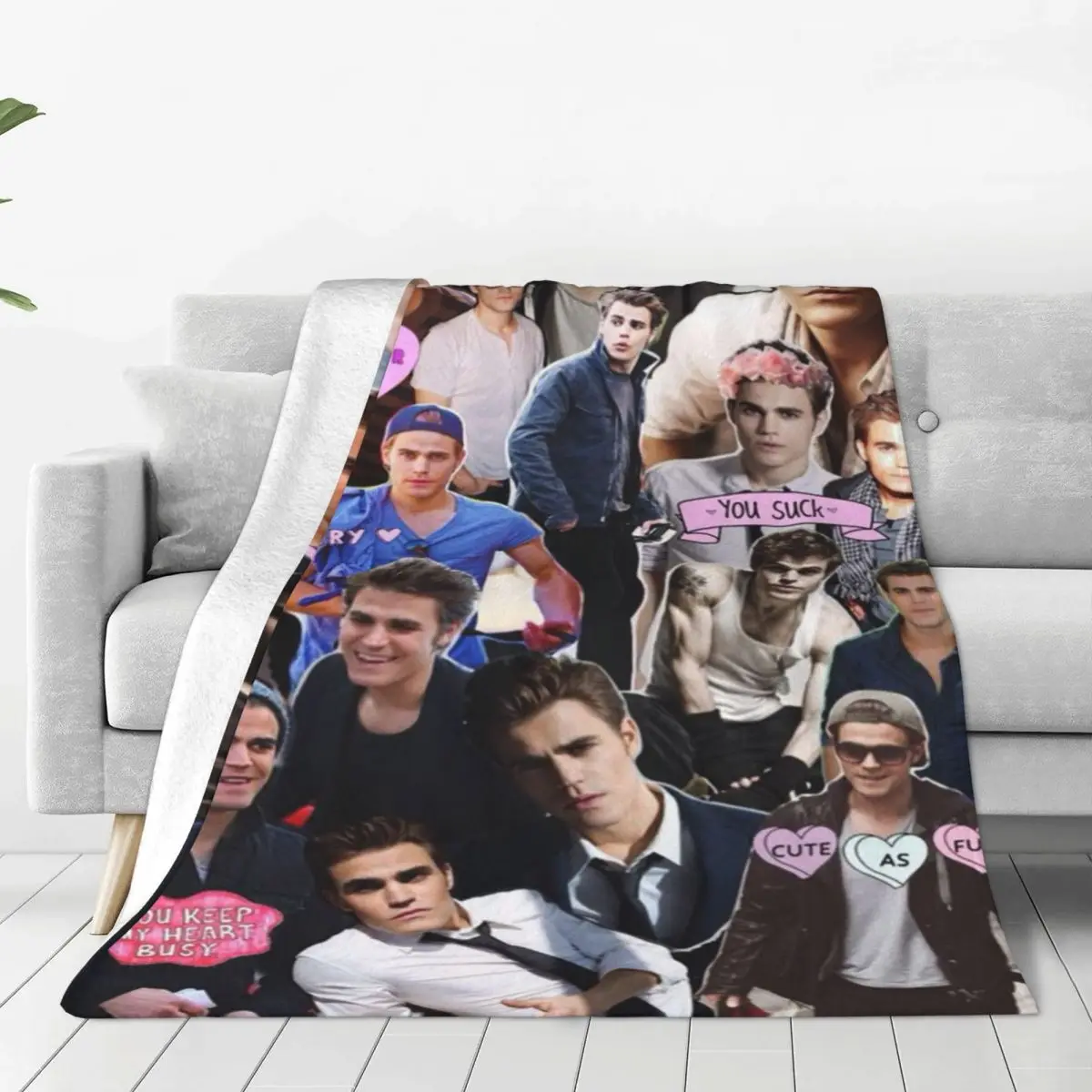 Paul Wesley Blanket Fleece Spring/Autumn The Vampire Diaries Tv Show Lightweight Throw Blanket for Sofa Car Bedding Throws