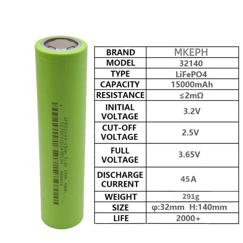3.2V 32140 15Ah 45A LiFePO4 Battery 32140 Rechargeable Cells EV Home Energy Storage Ebike E-scooter Power Tools Battery Pack