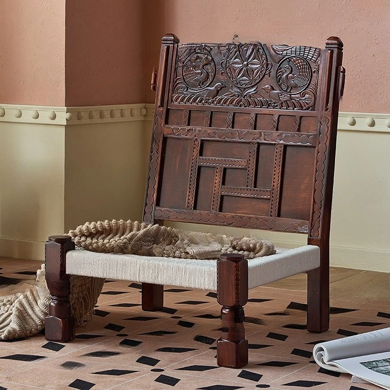 Solid wood carving flower sofa chair B & B creative hand woven sofa chair