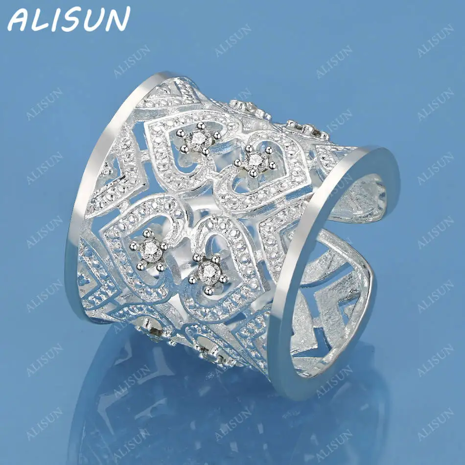 

ALISUN 925 Sterling Silver Zircons Heart Open Fine Ring For Women Fashion Jewelry Charm Grace Wedding Engagement Accessories