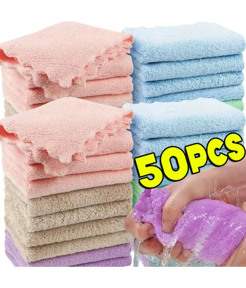 

20-50pcs Hand Towels Small 24x24cm Coral Fleece Solid Color Face Towel For Kids Good Water Absorption Dish Towel toalha de banho