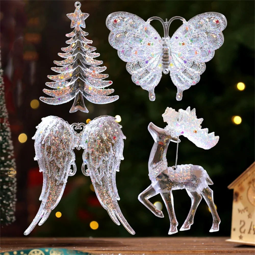 

1Pcs Crystal Clear Snowflake Christmas Tree Pendants Icicle Decorations For Holiday Winter Party Transparent Hanging Ornament