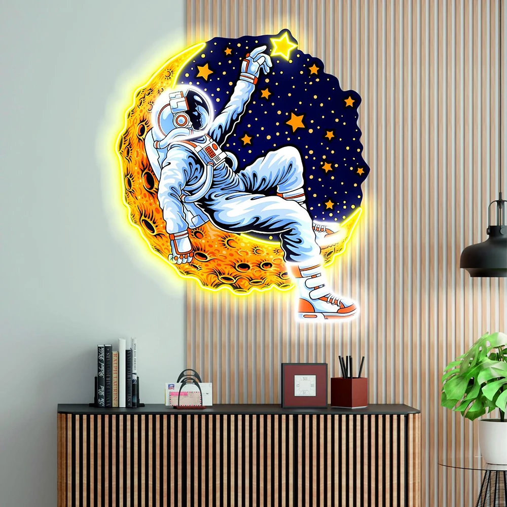 

Astronaut Lying on Moon Neon Sign Handmade Spaceman LED Neon Sign Bedroom Kids Room Home Wall Neon Light Personalized Gifts