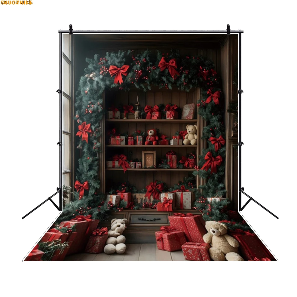 

Christmas Background Photography Indoor Firepalce Teddy Bear Shelf Xmas Tree Kids Family Portrait Backdrop Photo Studio Props﻿