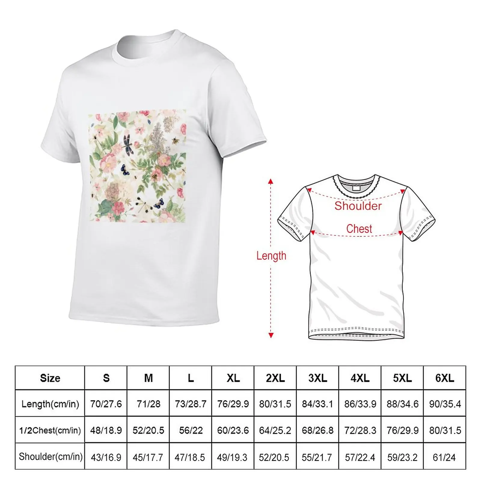 New UtART - Vintage Roses Spring Flower And Early Insects Botanical Garden Pattern - Sepia Blush Cream white T-Shirt