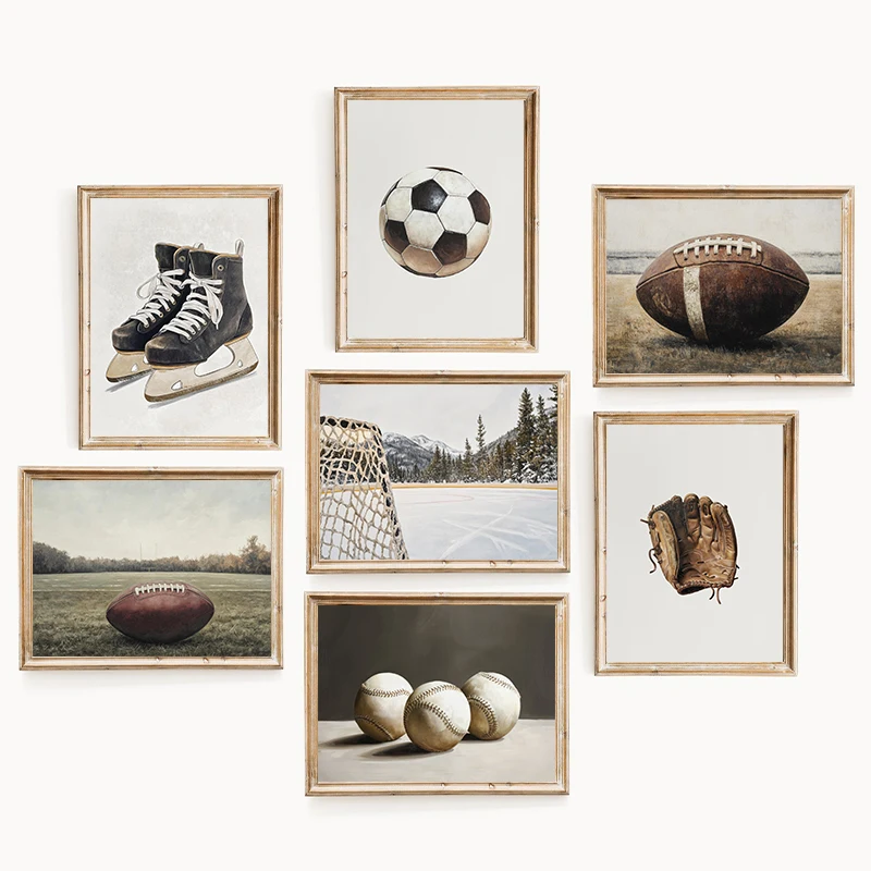 Vintage Baseball Football Golf Hockey Sports Scene Posters and Prints Canvas Printing Wall Art Picture for Office Home Decor
