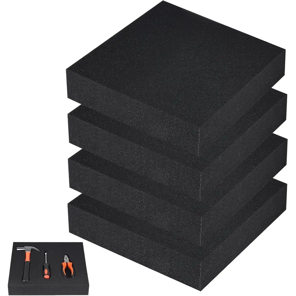 

4PCS Black Foam Padding -12 x 12 x 2 Inches Foam Inserts for Cases, Cuttable Polyurethane Foam Pads for Cases Camera Toolbox Sto
