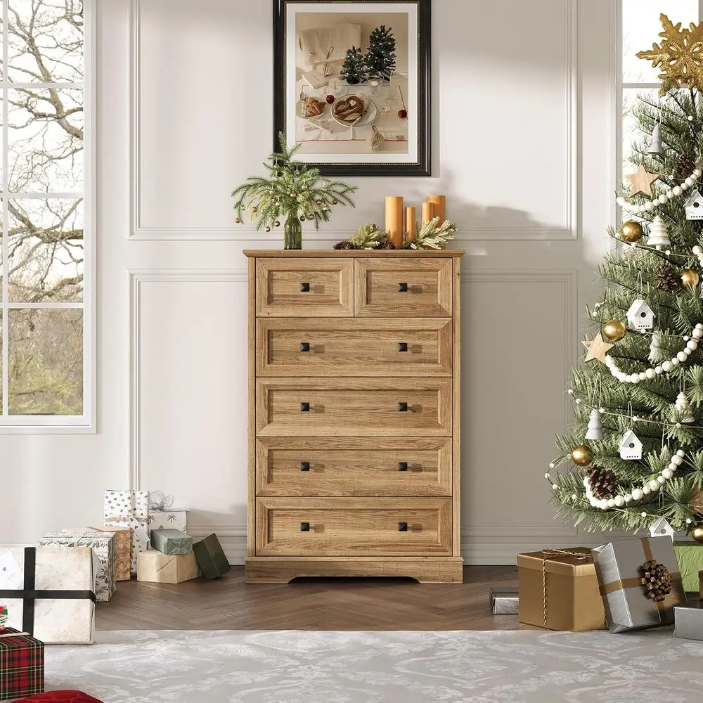 DAFIFY Cômoda com 6 gavetas para quarto, organizador de cômodas de madeira rústica, armário de armazenamento moderno para sala de estar, corredor, Ent