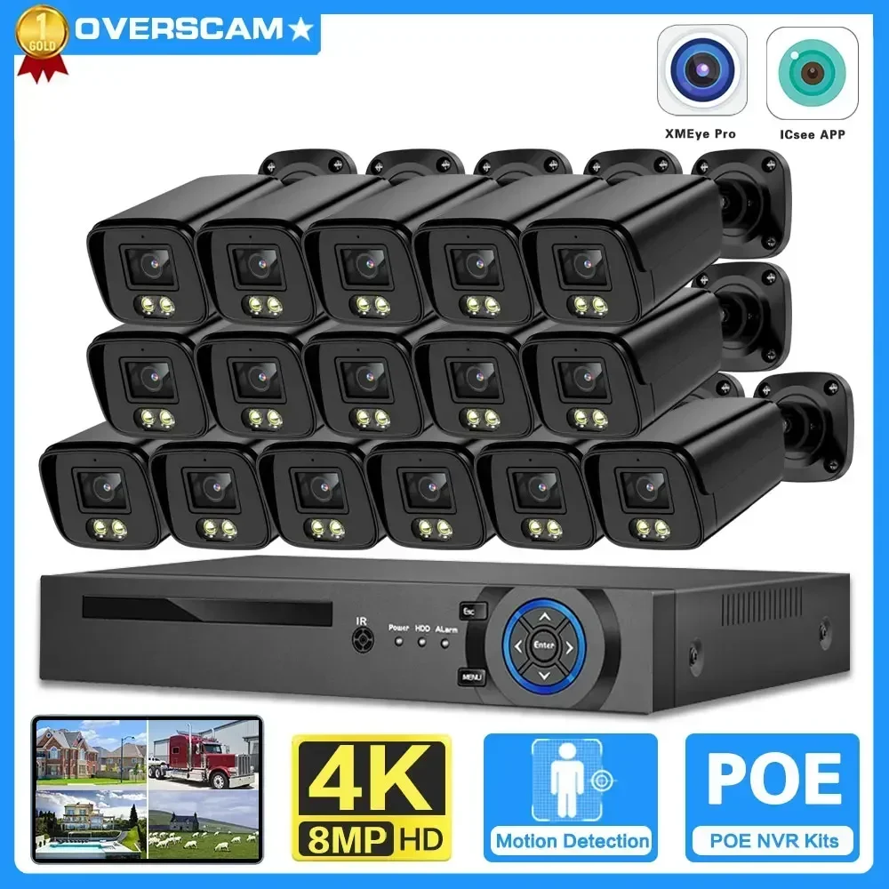 

16CH NVR 4K 8MP Surveillance Cameras System Two-Way Audio Outdoor IP66 Waterproof IP Security CCTV Camera Kit NVR Set P2P