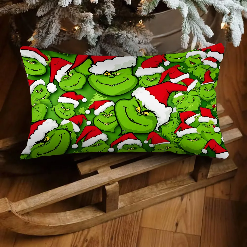 Pillow Covers Cartoon G-Grinch Sofa Decorative Home Double-sided Printing Short Plush Cute Cushion Cover