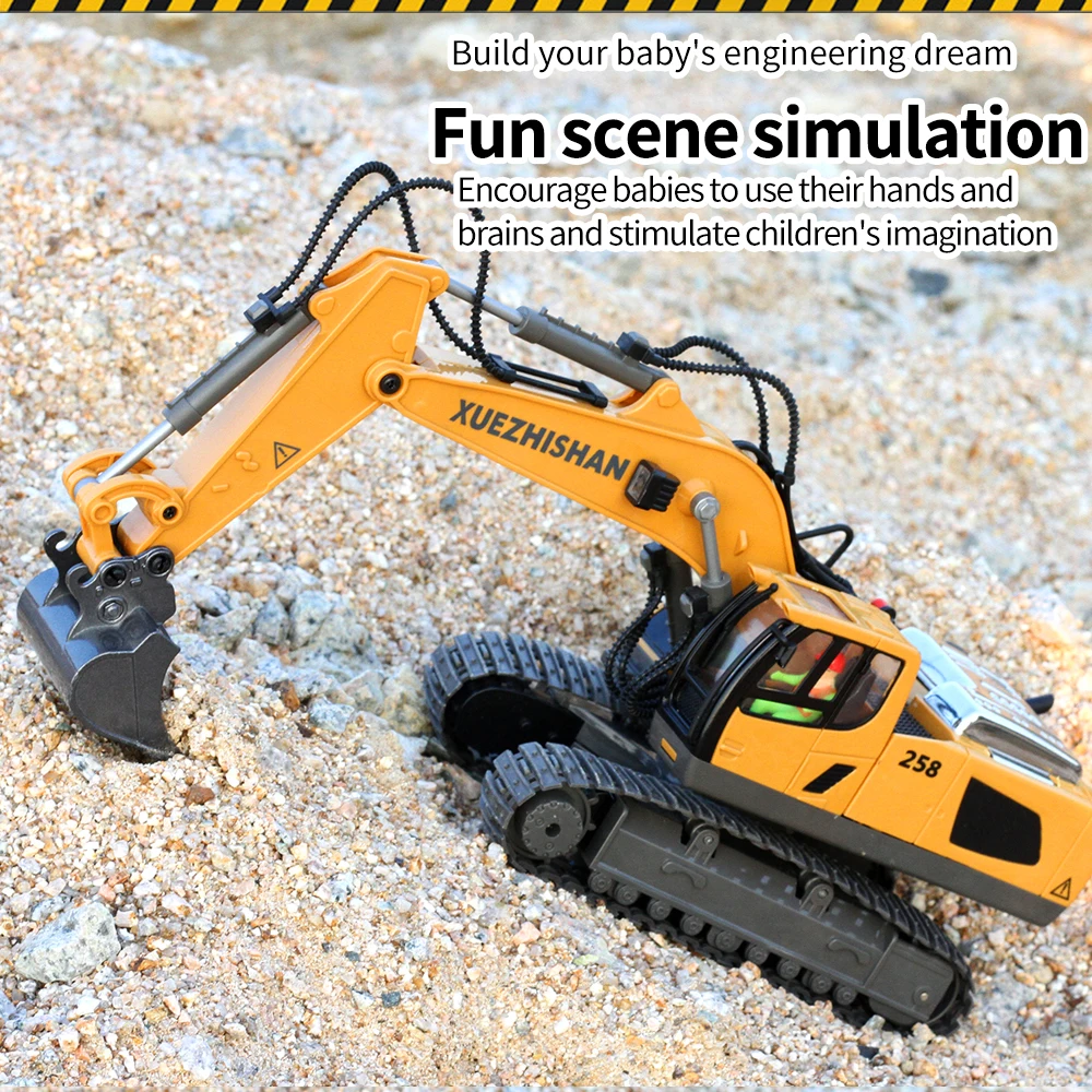 9CH Wireless RC Excavator Alloy Hook Machine 1:20 Simulation Child Electric Toy Engineering Vehicle Model Remote Control