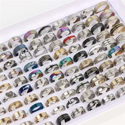 10/20Pcs/Lot Fashion Multi Style Zircon Spinner Punk Stainless Steel Rings For Men Women Wedding Anniversary Party Jewelry Gift