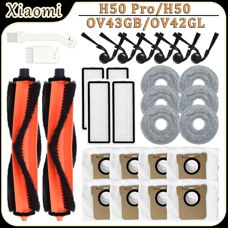 For Xiaomi H50 Pro/H50/OV43GB/OV42GL Robot Vacuum Accessories Main Side Brush HEPA Filter Mop Pad Dust Bag Replacement Parts