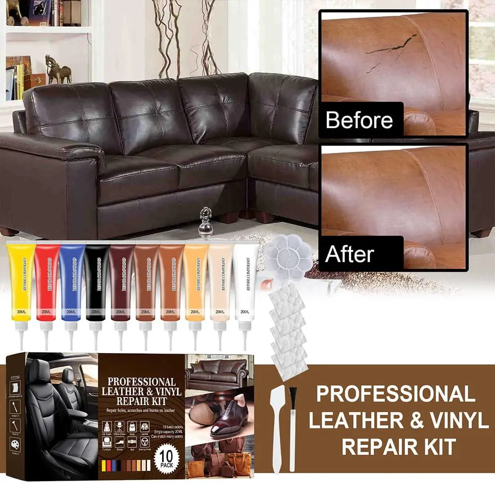 Car 10 Basic Colors Single Capacity 20ML Repair Cream Professional Car Leather Vinyl Repair Kit Repair Holes Scratches Burns