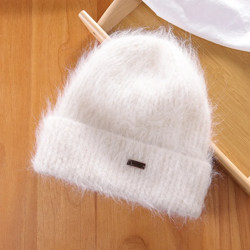 2024 New High Quality Alpaca Wool Beanies for Women Warm Soft Cute Plush Winter Hat White Thickened Protection Knit Hat