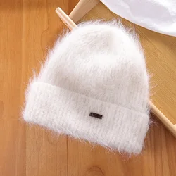 2024 New High Quality Alpaca Wool Beanies for Women  Warm Soft  Cute Plush Winter Hat White Thickened  Protection Knit Hat