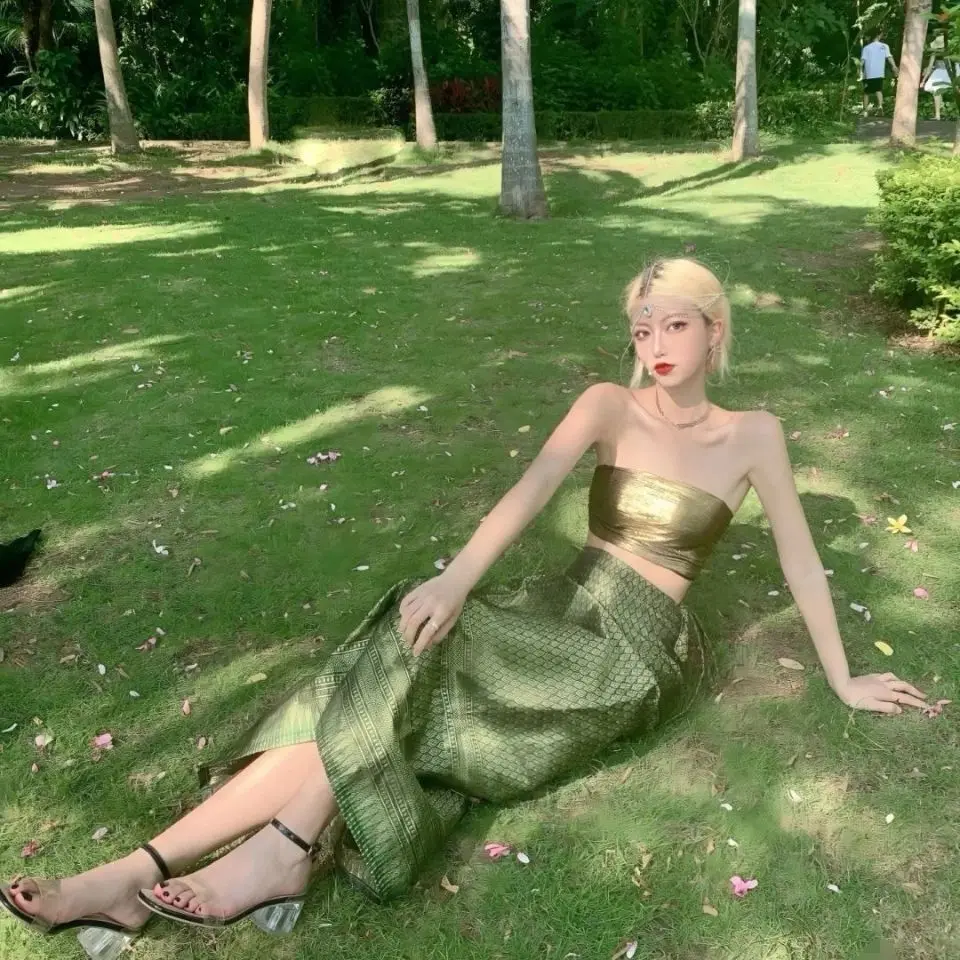 الزي الوطني التايلاندي العرقي زي تايلاند ميانمار النساء مجموعة ملابس داي الملابس التايلاندية التقليدية للفتيات