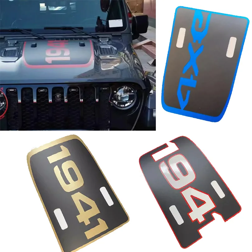 Matte Black with Reflective Hood Decal Bonnet Sticker 1941 4xe Graphics Vinyl Wrap for Jeep Wrangler Gladiator JL JT 2018-2024