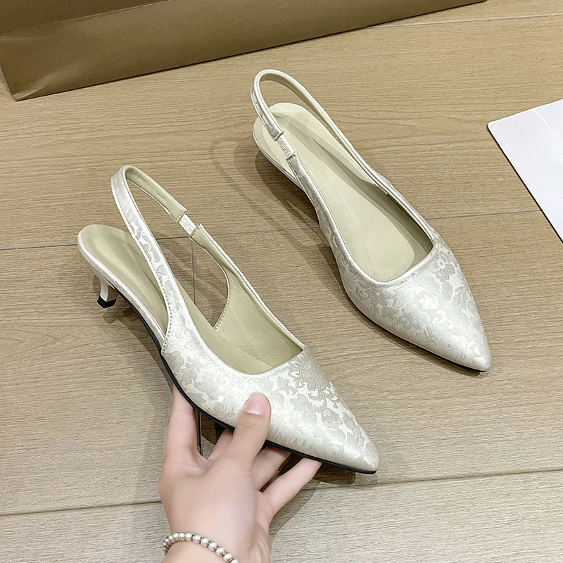 

2024 New Design Shoes Woman Black Chunky Heel Slingback Mules Casual Pointed Shallow Mouth Thin Heels Vintage Office High Shoes