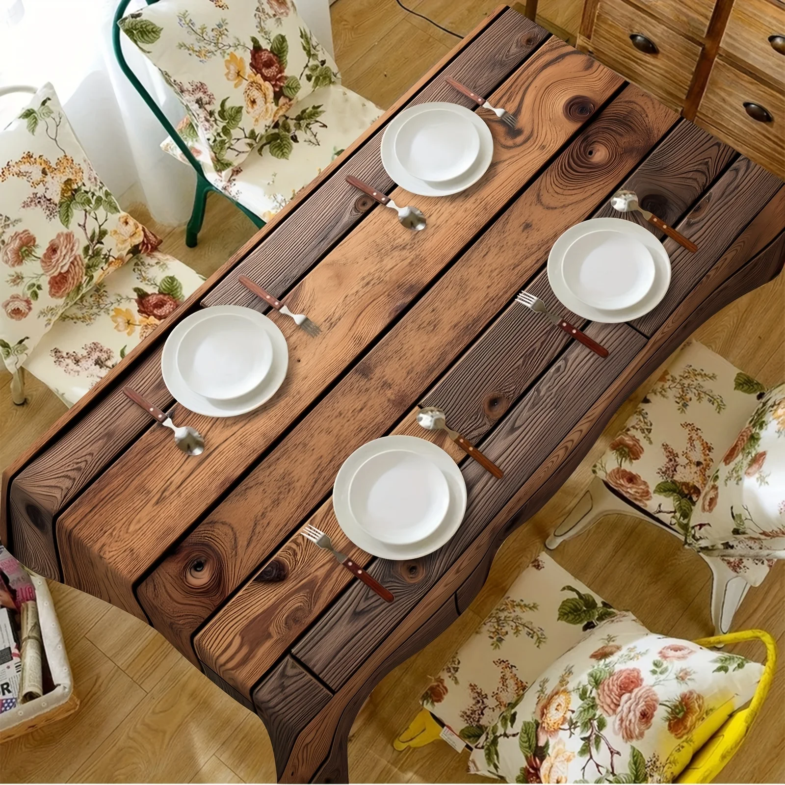 One wooden grain tablecloth, with a natural woven appearance, suitable for restaurants and decoration.