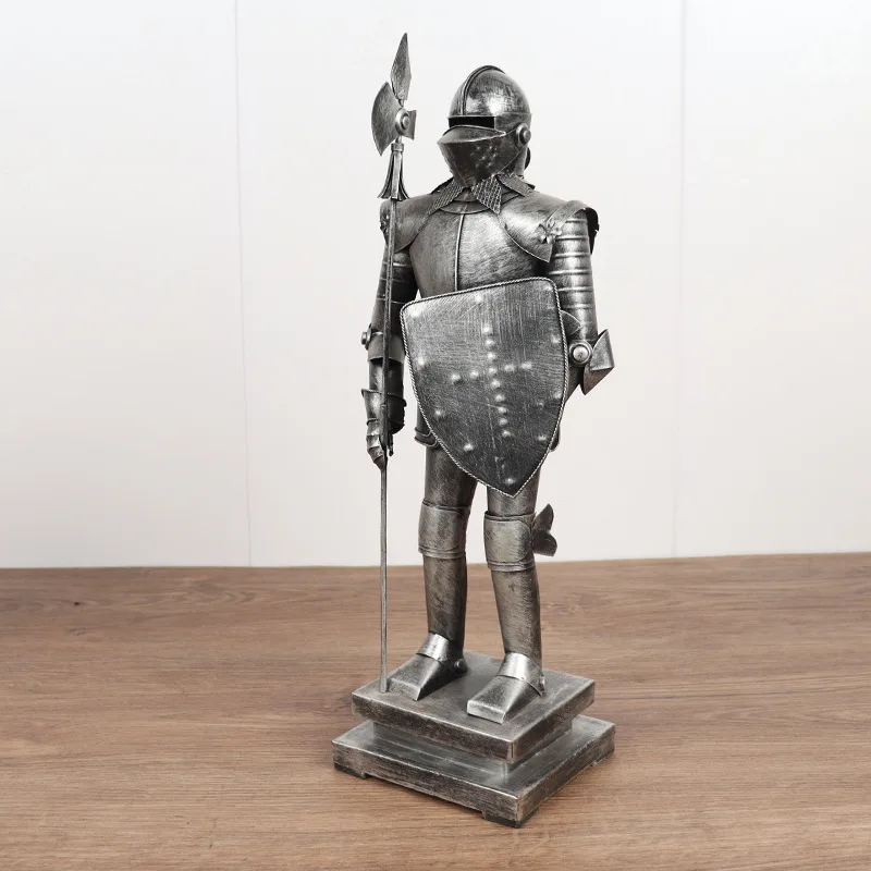 

40cm Nordic Retro Medieval Roman Armor Soldier Model Statue, Iron Crafts Warrior Decoration Bedroom Desktop Accessories