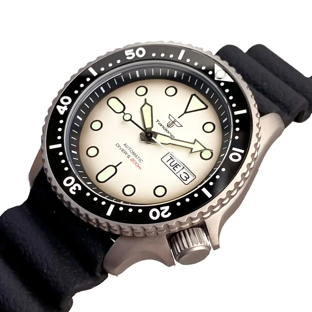 Tandorio 41mm Taucher Titan Gehäuse Uhr Männer Saphirglas nh36 Datum Woche automatische 20atm wasserdichte Gummiband grün leuchtend