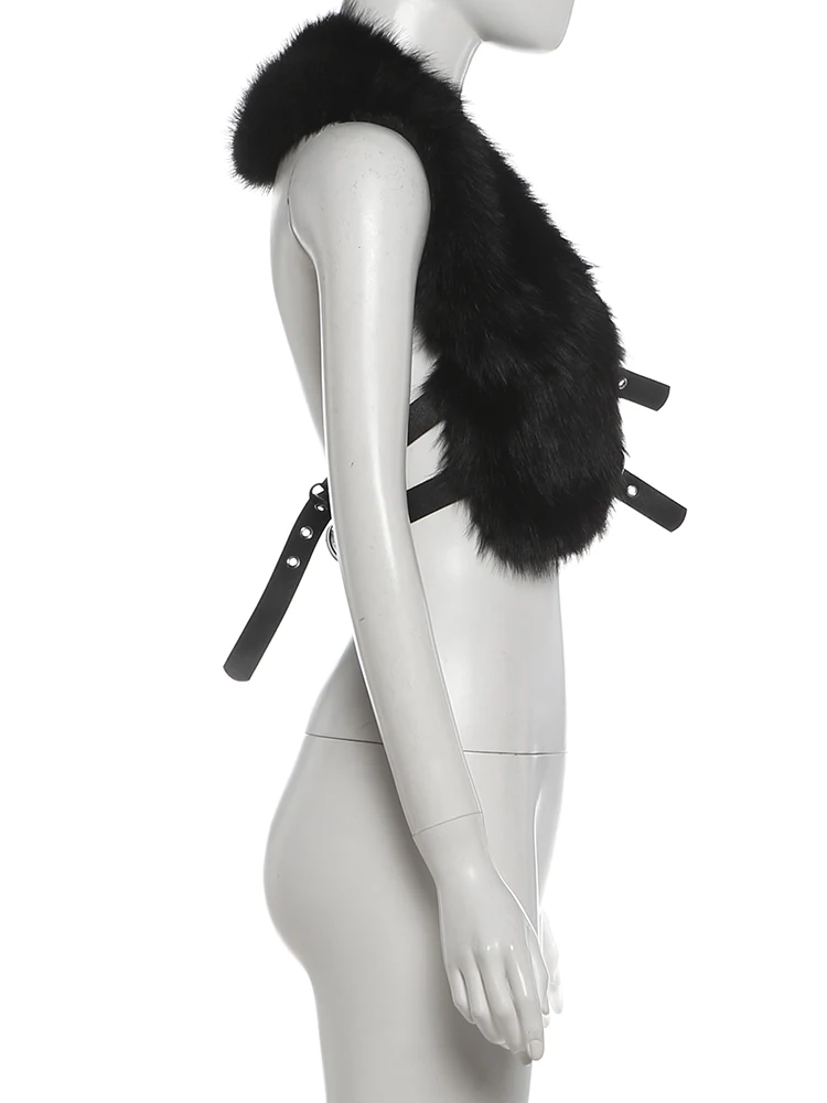 Weird Puss Sexy Furs Tanktop Damen Herbstmode Metallschnallengürtel Rückenfreies Neckholder-Top Y2K Trend Midnight Street Club Weste – Detail 4