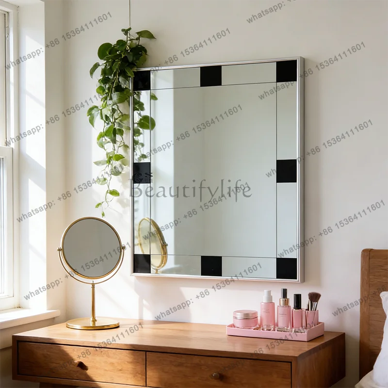 

Wall-mounted washstand bathroom mirror French black and white bedroom makeup mirror custom
