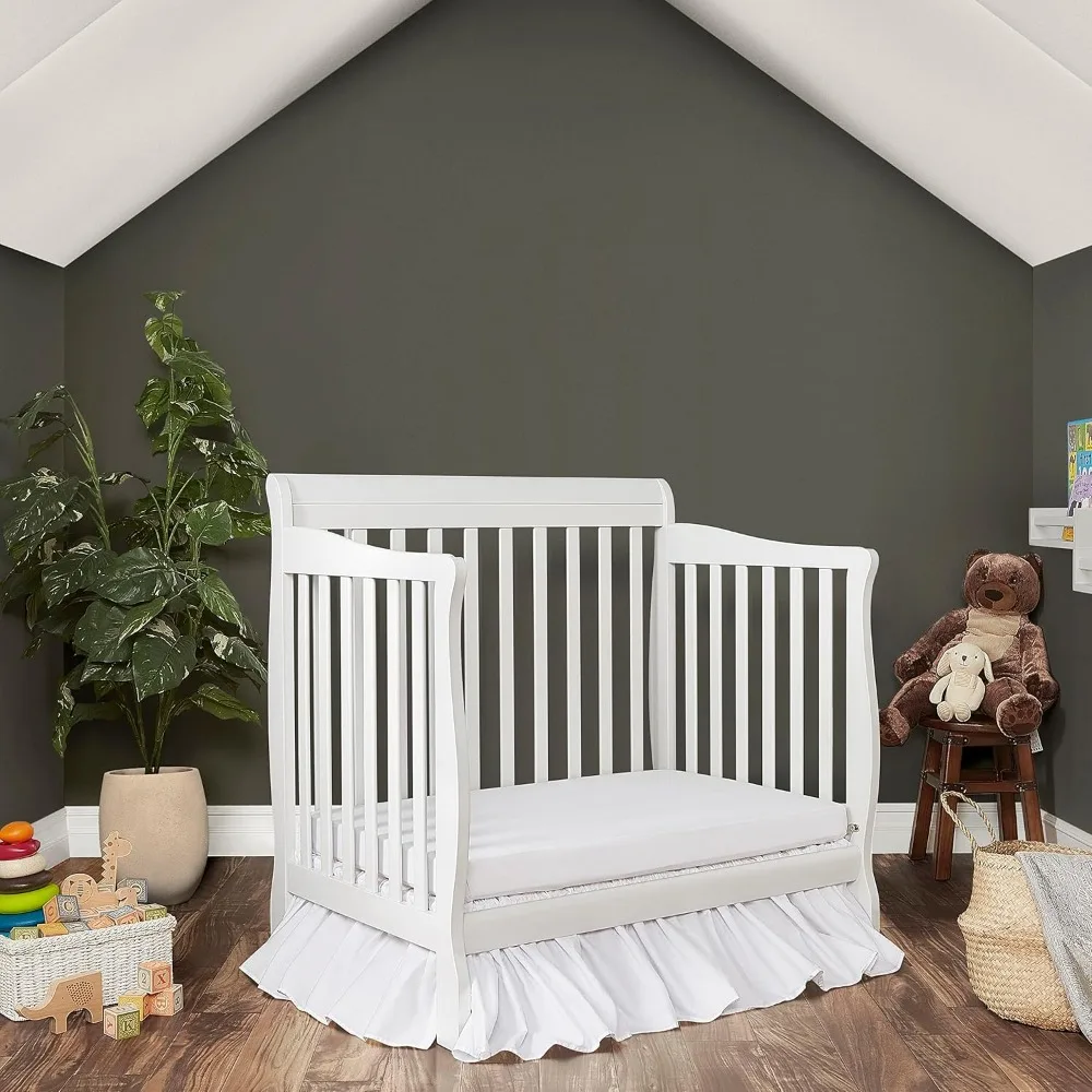 4-in-1 Convertible Mini Crib In White, Greenguard Gold Certified, Non-Toxic Finish, New Zealand Pinewood