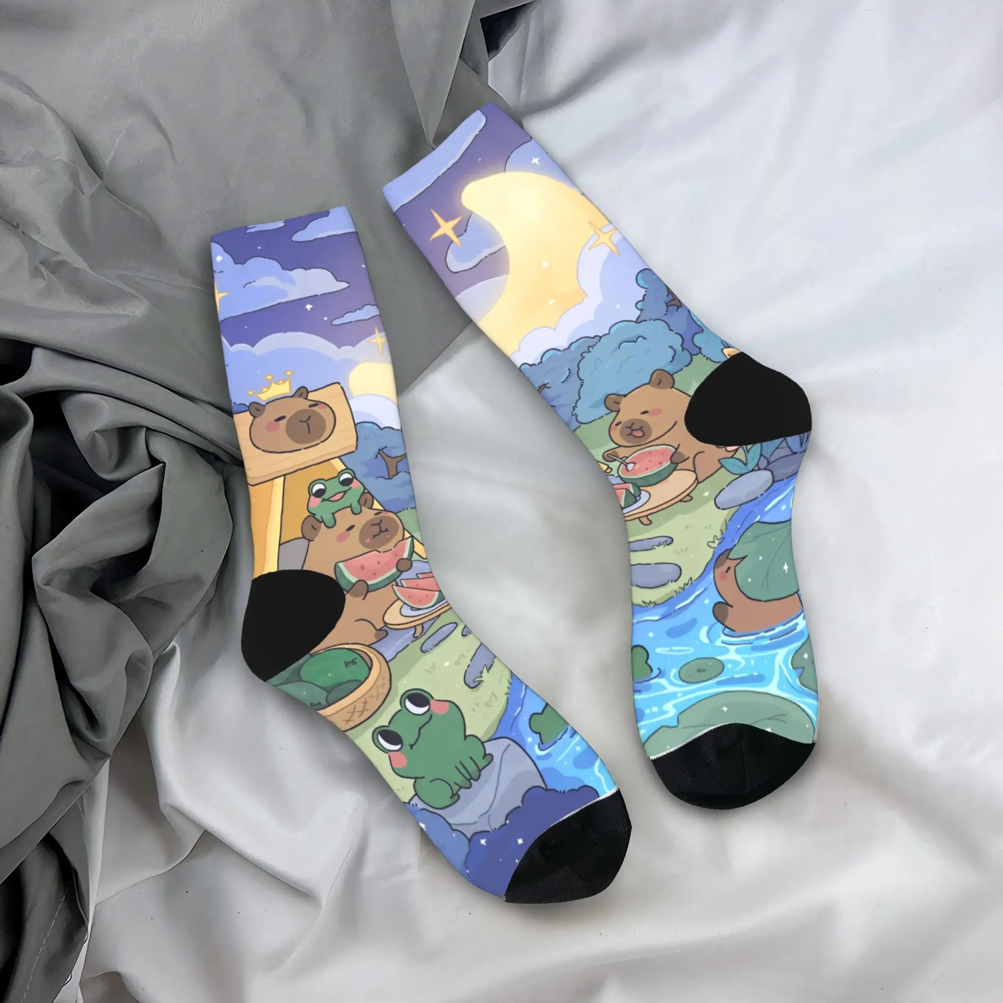 

Капибара, милые чулки для сна, мужские носки унисекс, дышащие модные носки, весенние нескользящие носки для бега с графическим рисунком, идея подарка