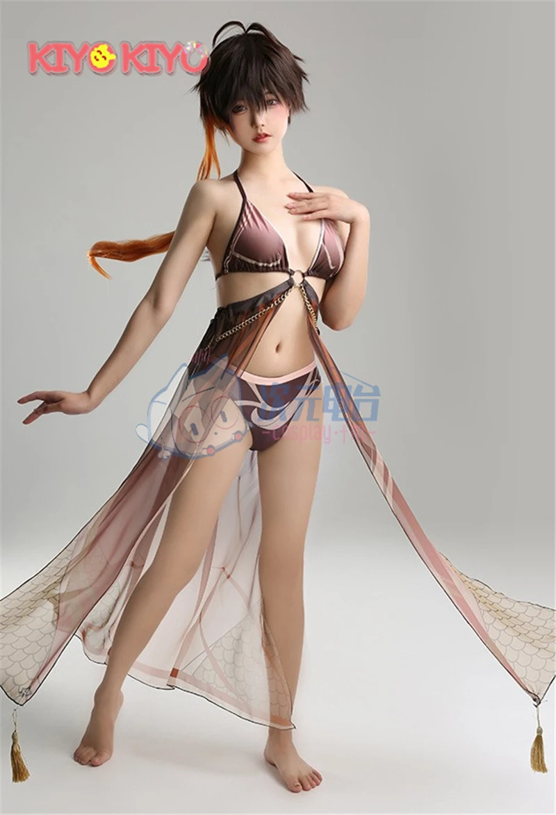 

KIYO-KIYO Game Genshin Impact Zhongli Sexy bikini Cosplay Costume Zhongli Summer Swimsuit Halloween Costumes