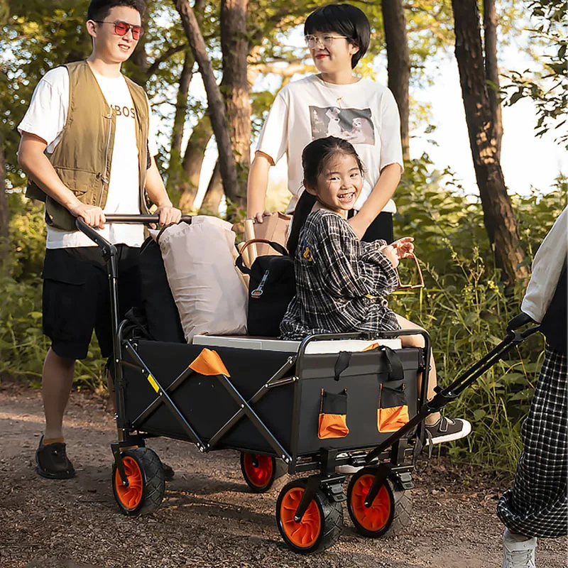 Chariot pliant de camping en plein air avec décrochage, épicerie à quatre roues, remorque de camping, style européen