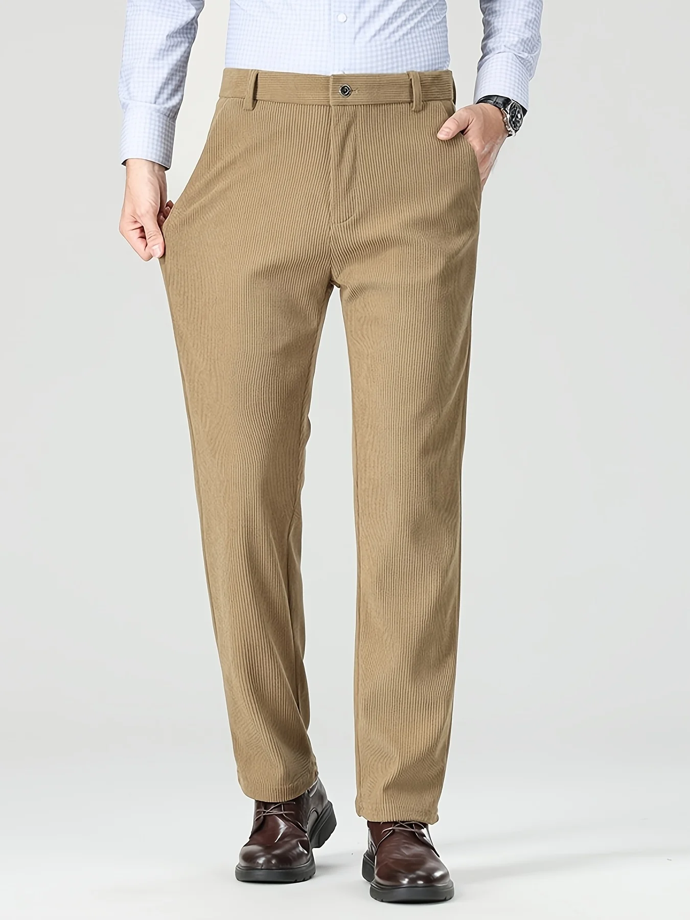 سروال سروال قصير أنيق للرجال - سروال مكتب عمل من القطن الناعم للرجال في منتصف العمر | ملابس كاجوال يومية دافئة وصديقة للبشرة #3