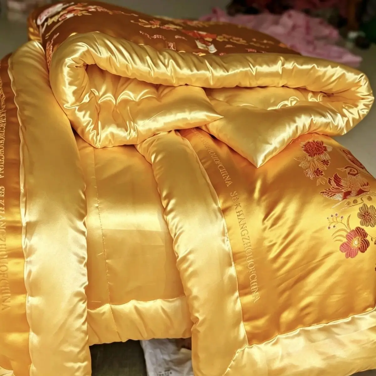 No Cotton Filling Glossy satin silk cover with zipper floral print bedspread home bedding