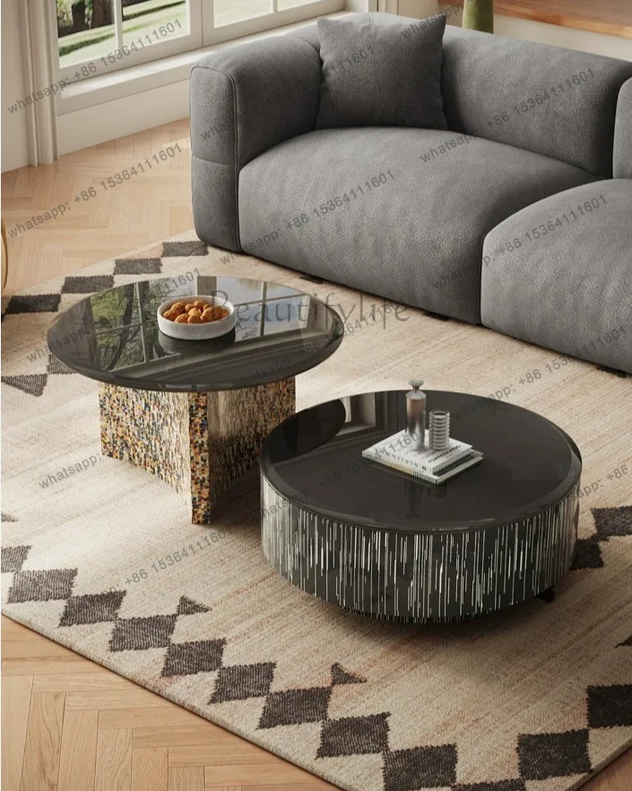 

LD Italian minimalist round coffee table combination living room creative tempered glass coffee table