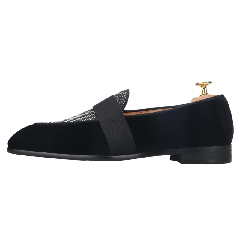 Piergitar Modern Dandy Style Luxury Black Velvet Patchwork Silver Shiny Silk Gentlemen's Loafers For High-End Social Occasions