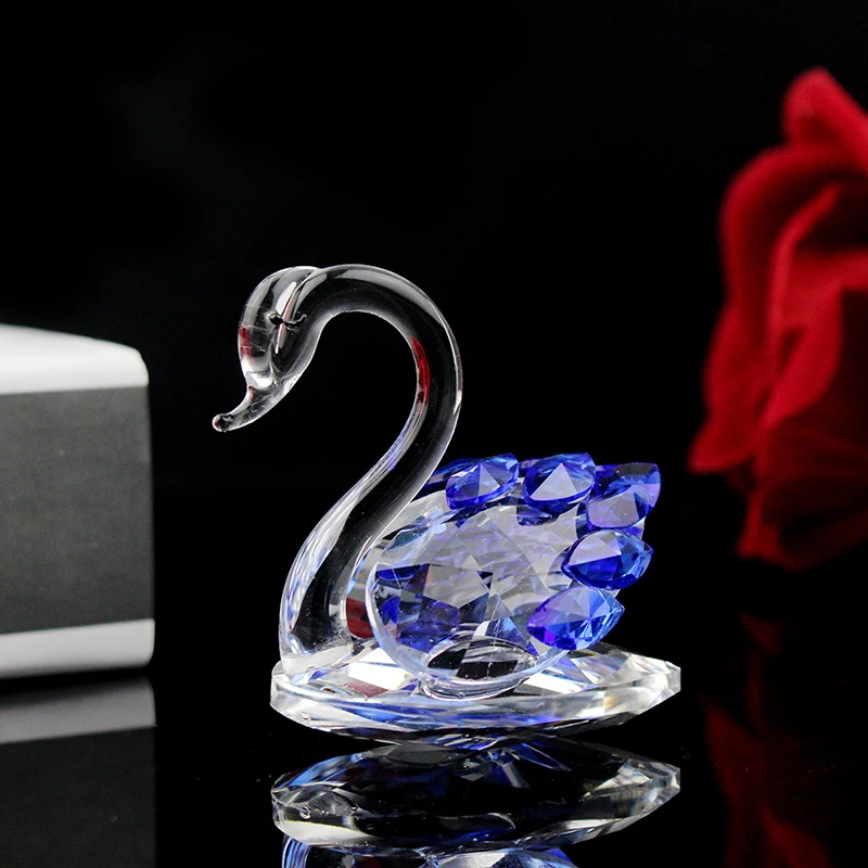 12PCS/LOT Cute Swan Crystal Glass Statue Figurines Baby Shower Favors Baptism Souvenirs Party Wedding Favors Home Decoration