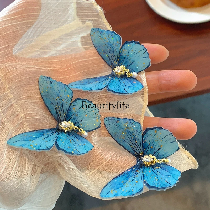 

Super fairy blue butterfly hairpin, headdress, side clip, high-end hairpin.