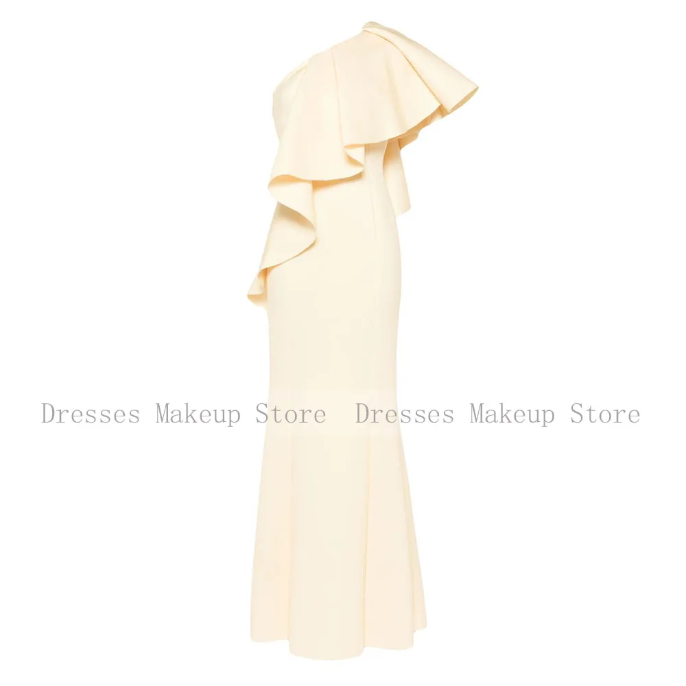 Abiti da sera moderni Abiti da sera a sirena senza maniche con volant monospalla per le donne Abiti da cerimonia per invitati a tromba lunghi fino al pavimento