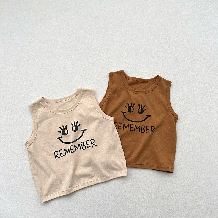 2023 sommer Neue Kinder Ärmellose T Shirts Niedlichen Cartoon Druck Jungen Lose Beiläufige Weste Baby Mädchen Dünne Baumwolle Tops Kinder Kleidung