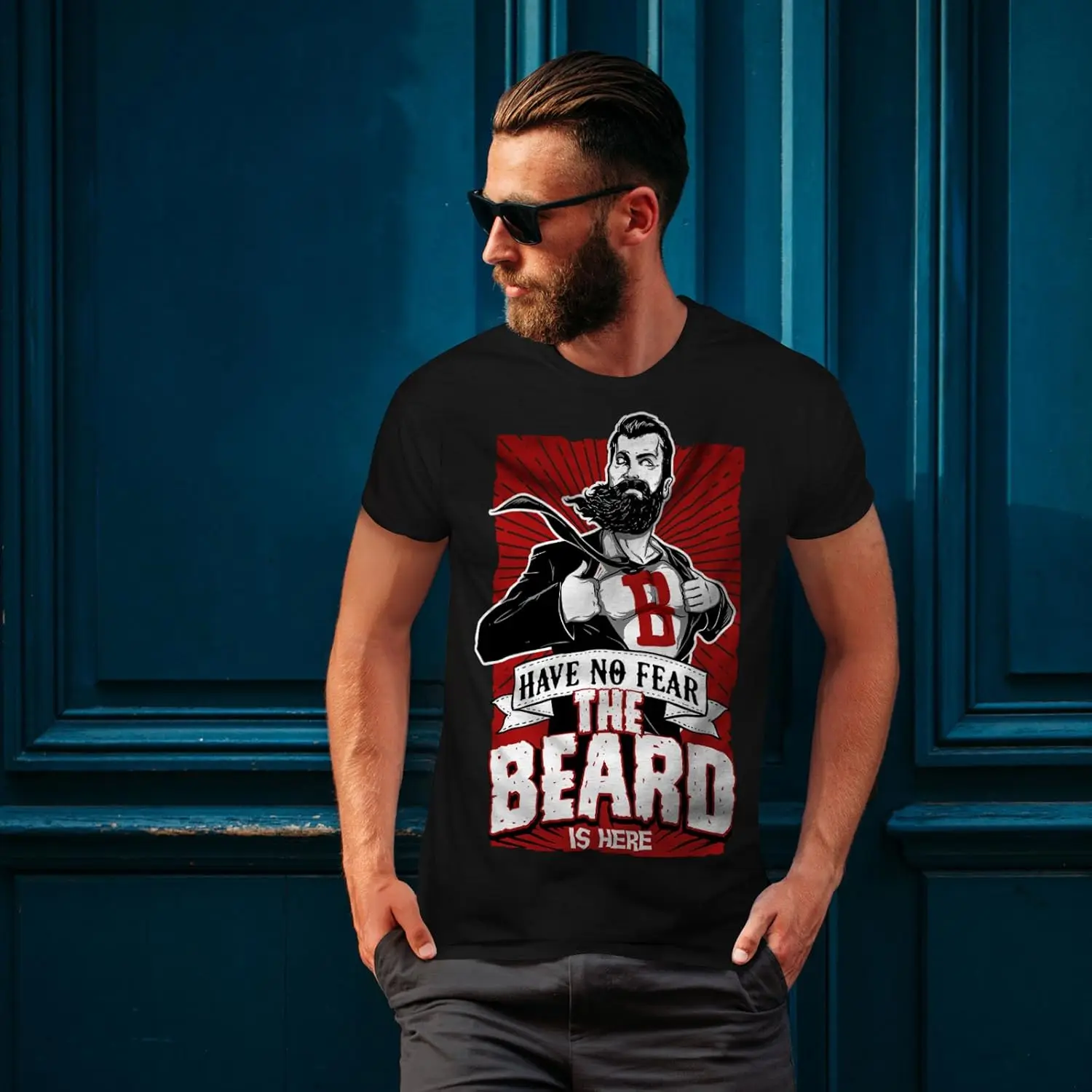 Wellcoda Hipster Beard Hero Mens T-shirt, Graphic Printed Tee