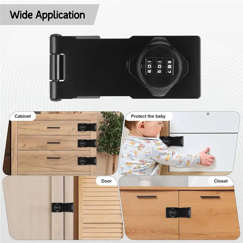 A20F-4-Inch Hasp Lock Black Zinc Alloy Heavy Duty Deadbolt Lock Hasp Lock For Cabinet Door Cabinets Hasp Lock